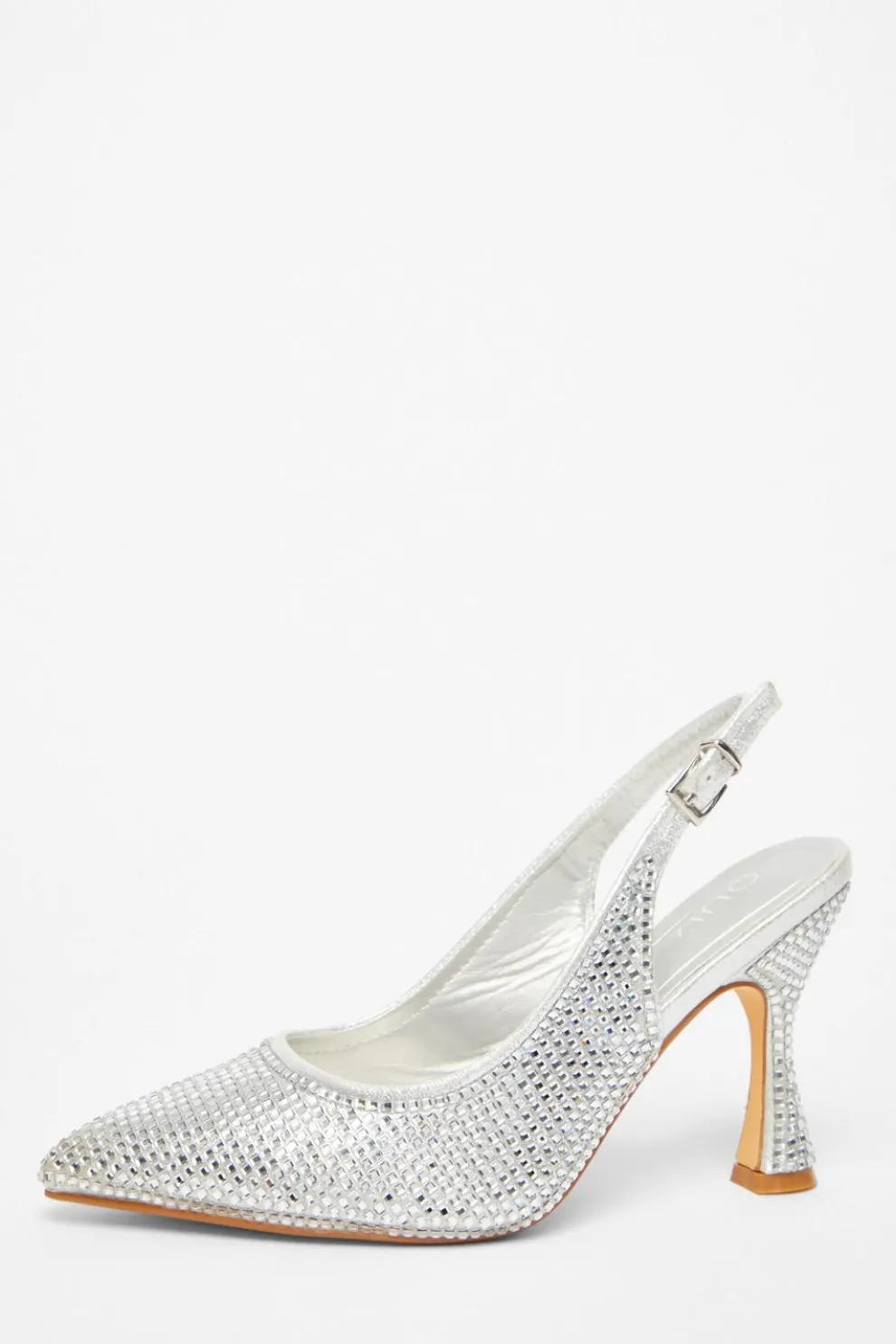 Silver Diamante Sling Back Court Heels