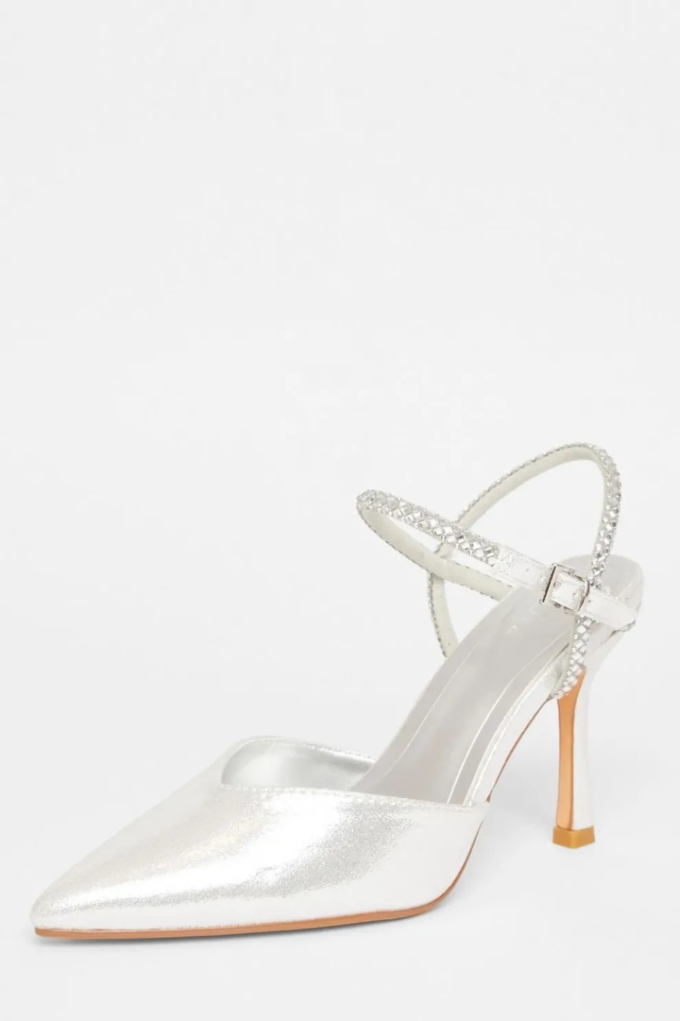 Silver Diamante Strap Court Heels