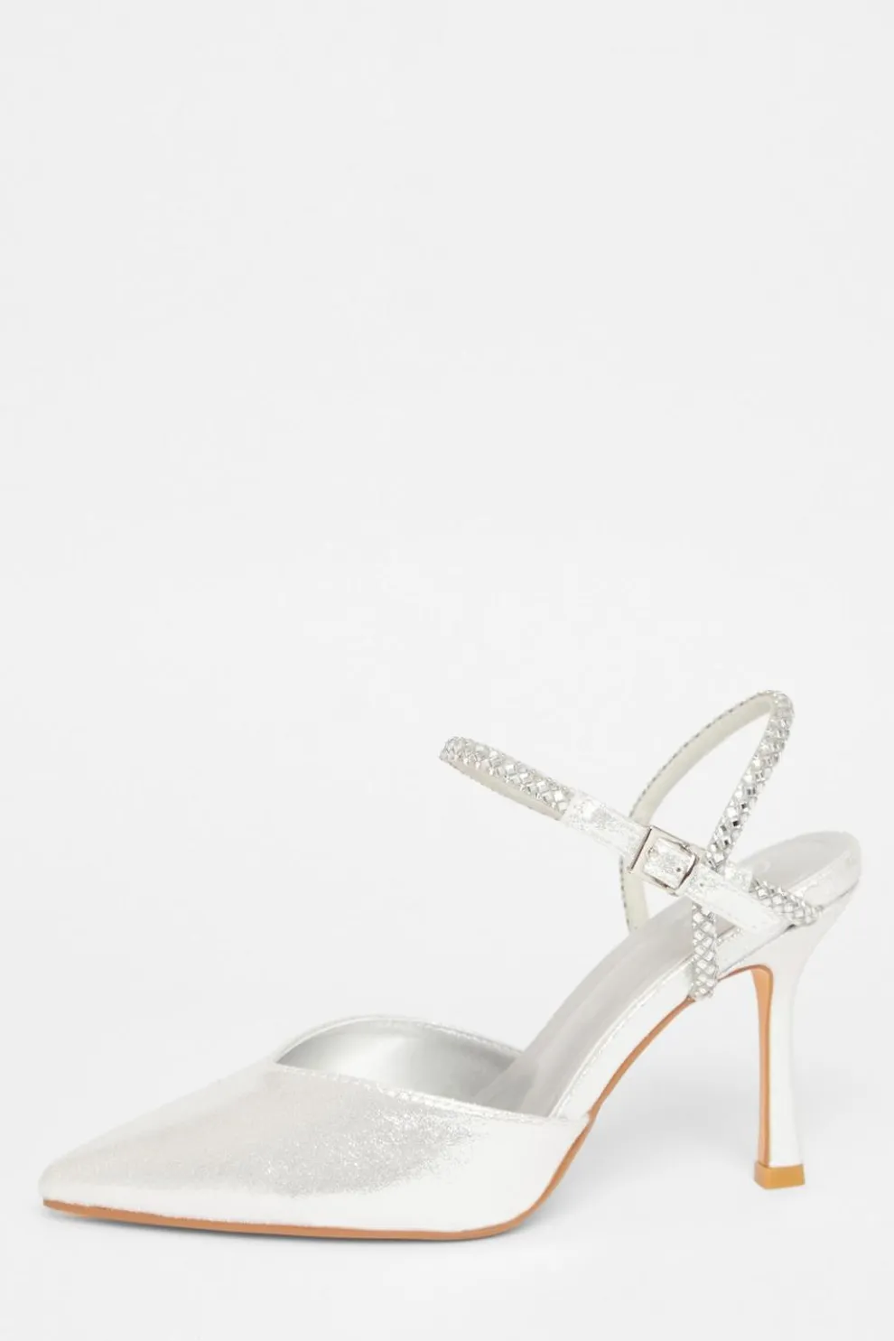 Silver Diamante Strap Court Heels
