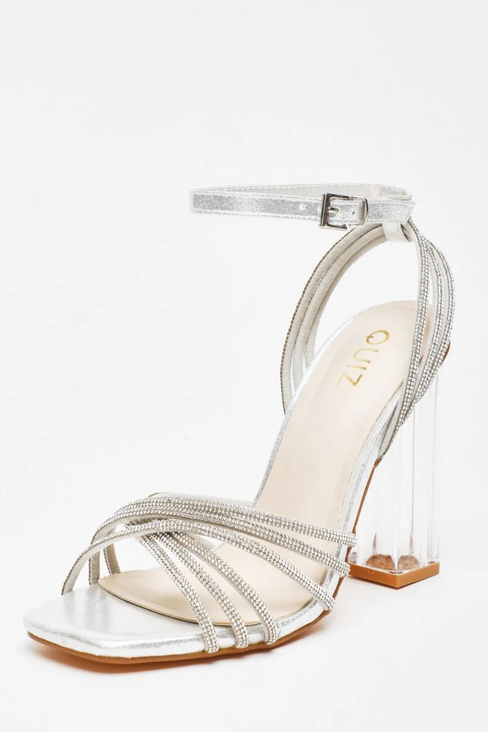 Silver Diamante Strap Heeled Sandals
