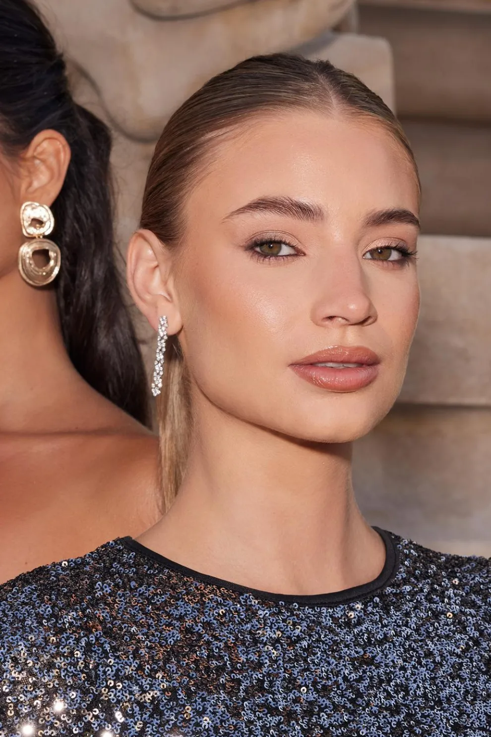 Silver Diamante Strip Drop Earrings