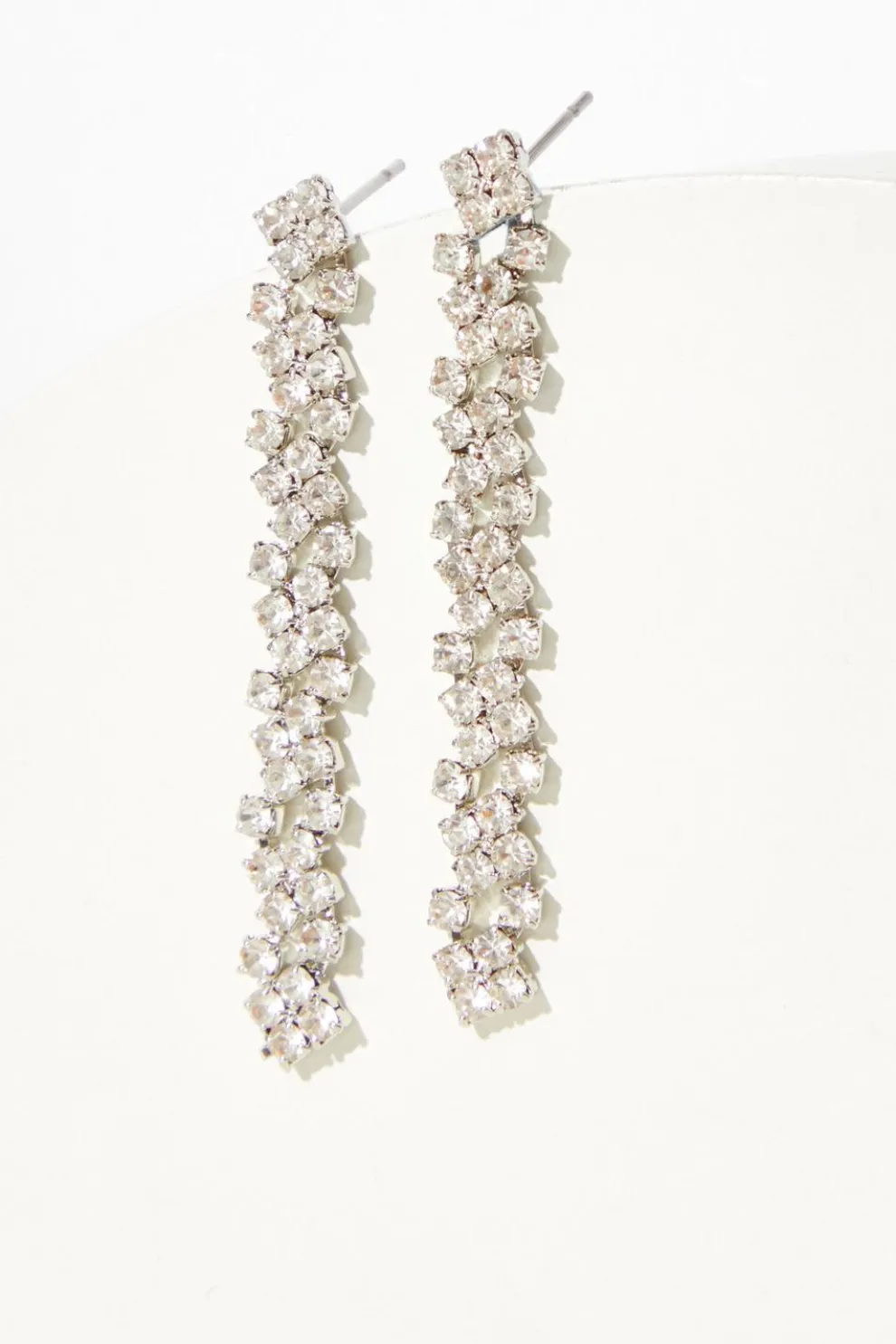Silver Diamante Strip Drop Earrings