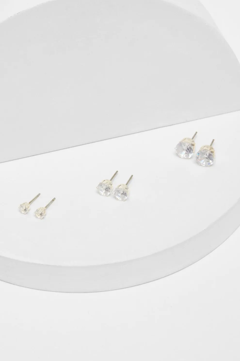 Silver Diamante Stud Earring Set