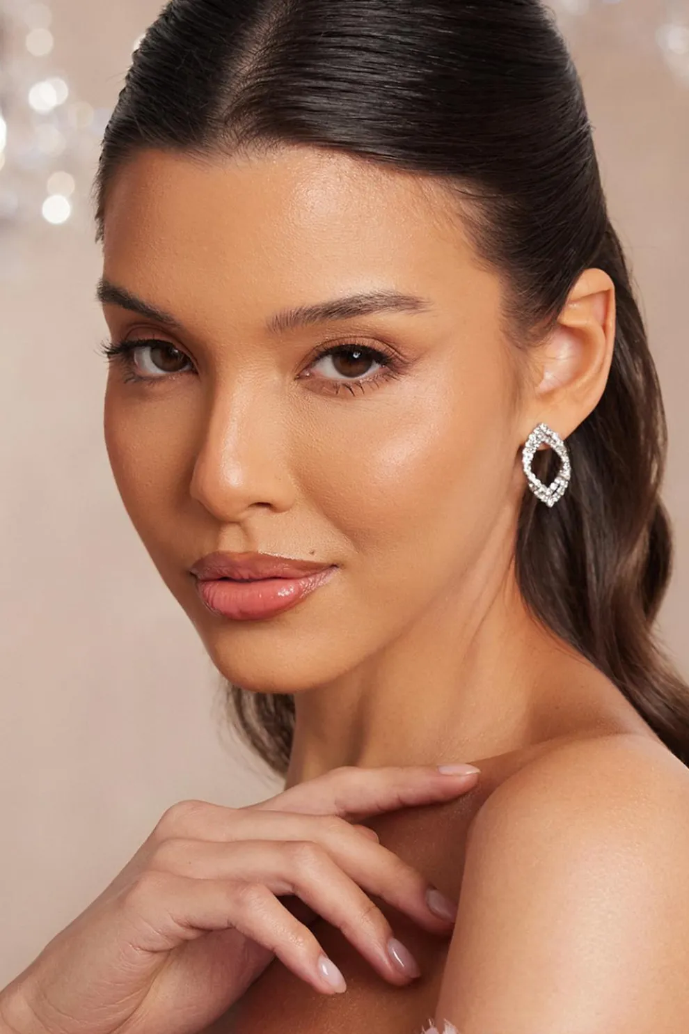 Silver Diamante Tear Drop Earrings