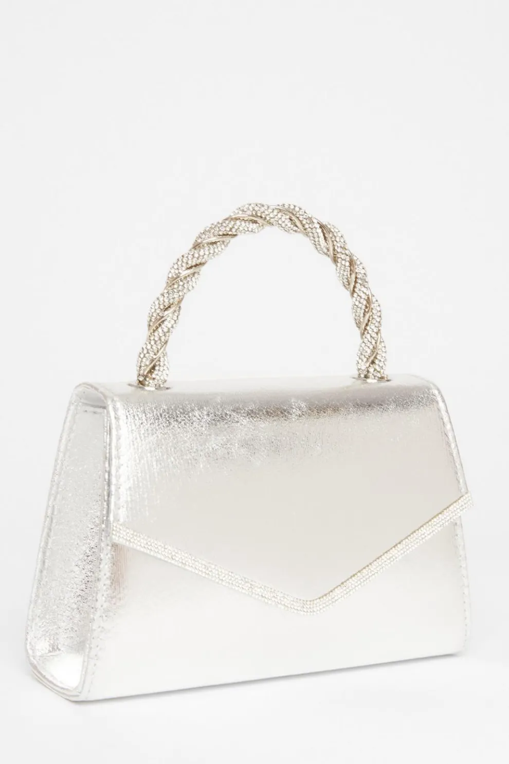 Silver Diamante Twist Top Handle Bag