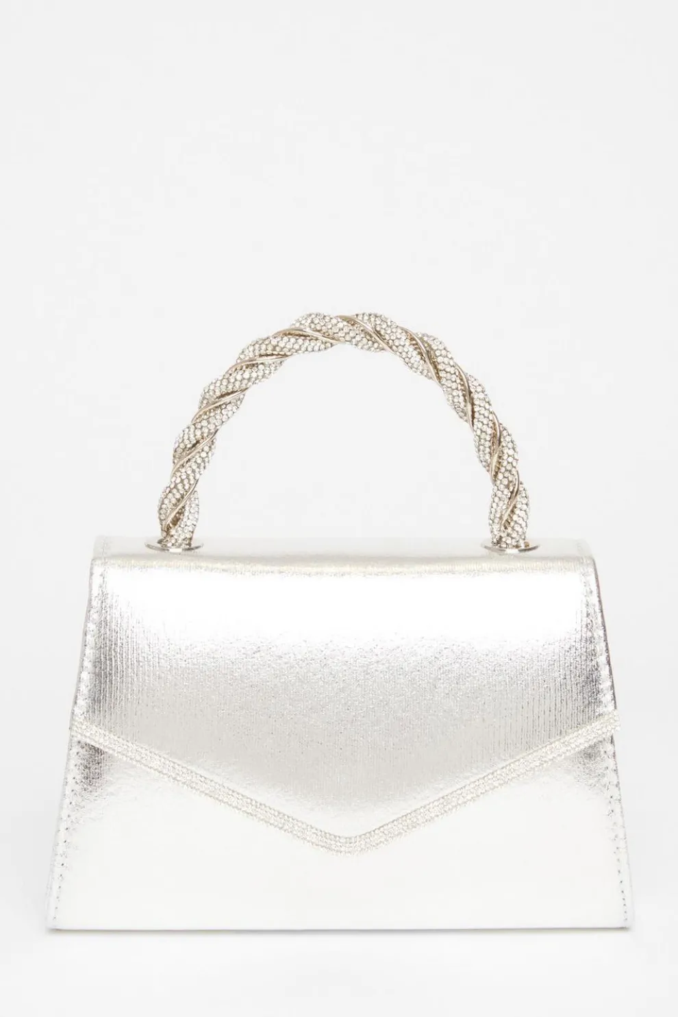 Silver Diamante Twist Top Handle Bag