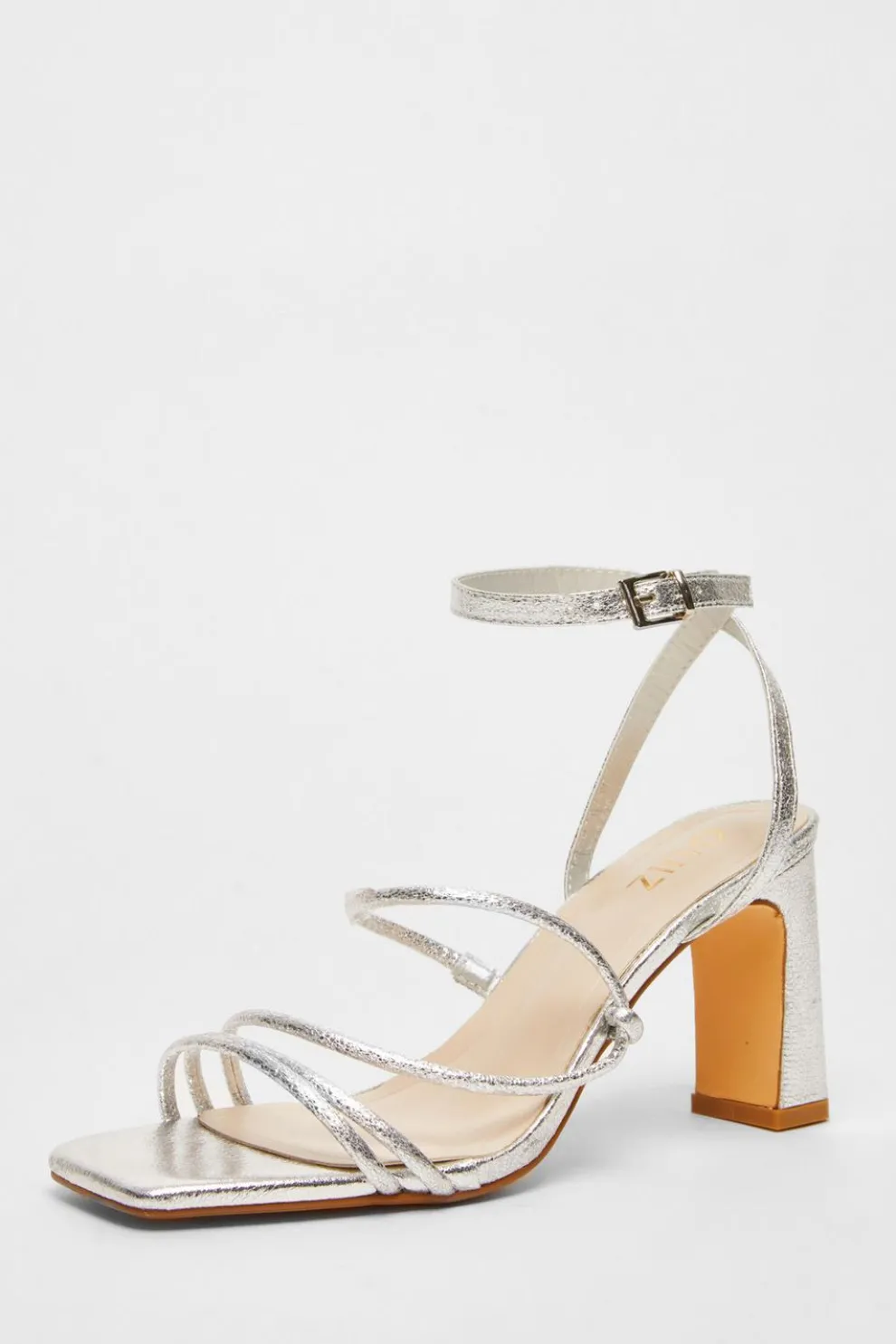 Silver Faux Leather Strappy Heeled Sandals