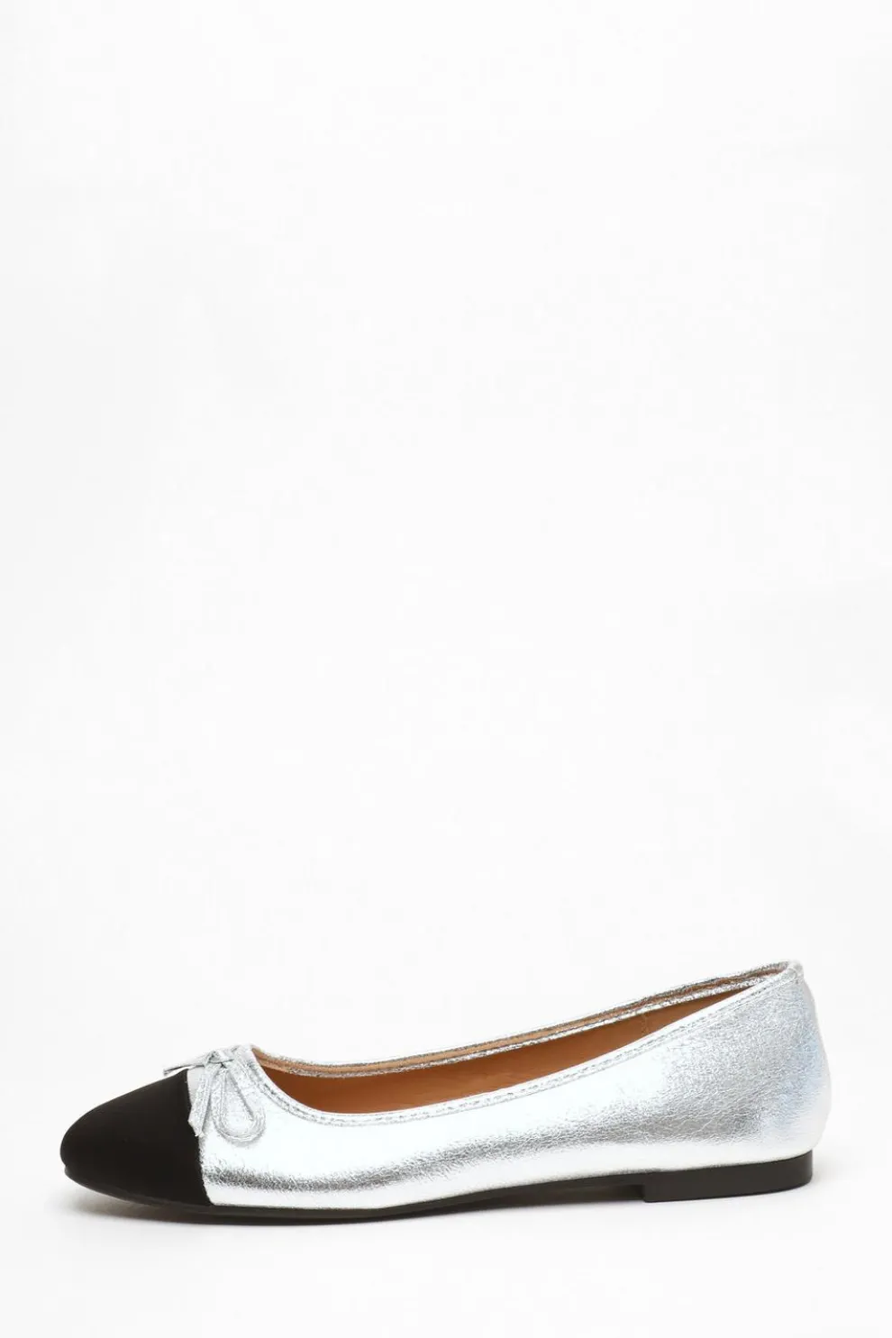 Silver Faux Leather Flat Pumps