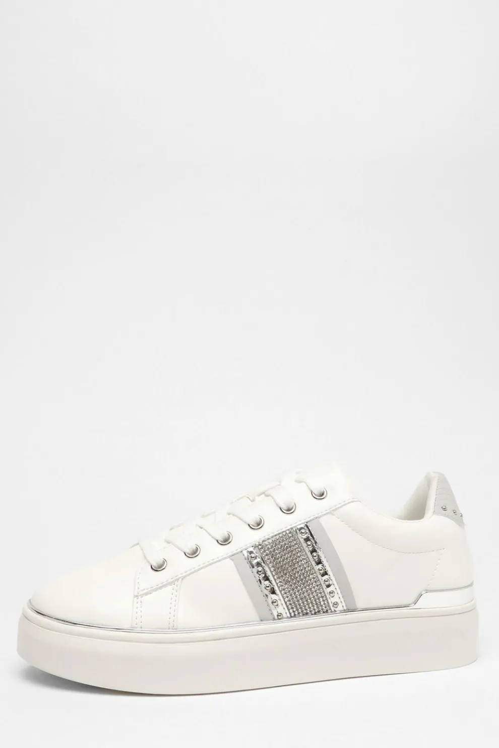 Silver Faux Leather Trim Trainers