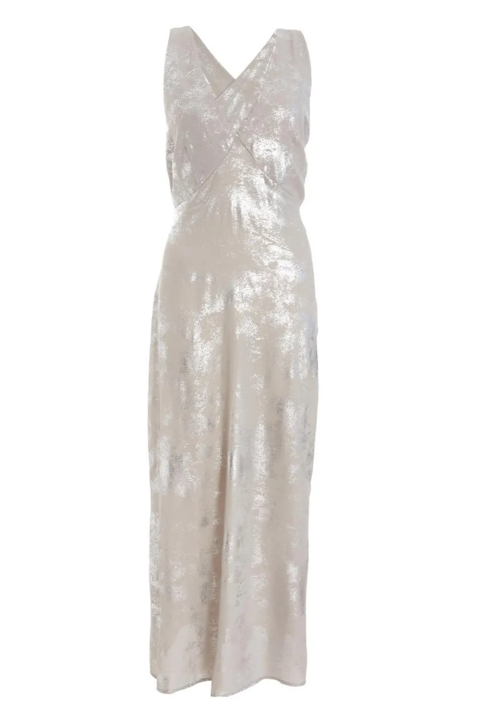 Silver Foil Plunge Maxi Dress