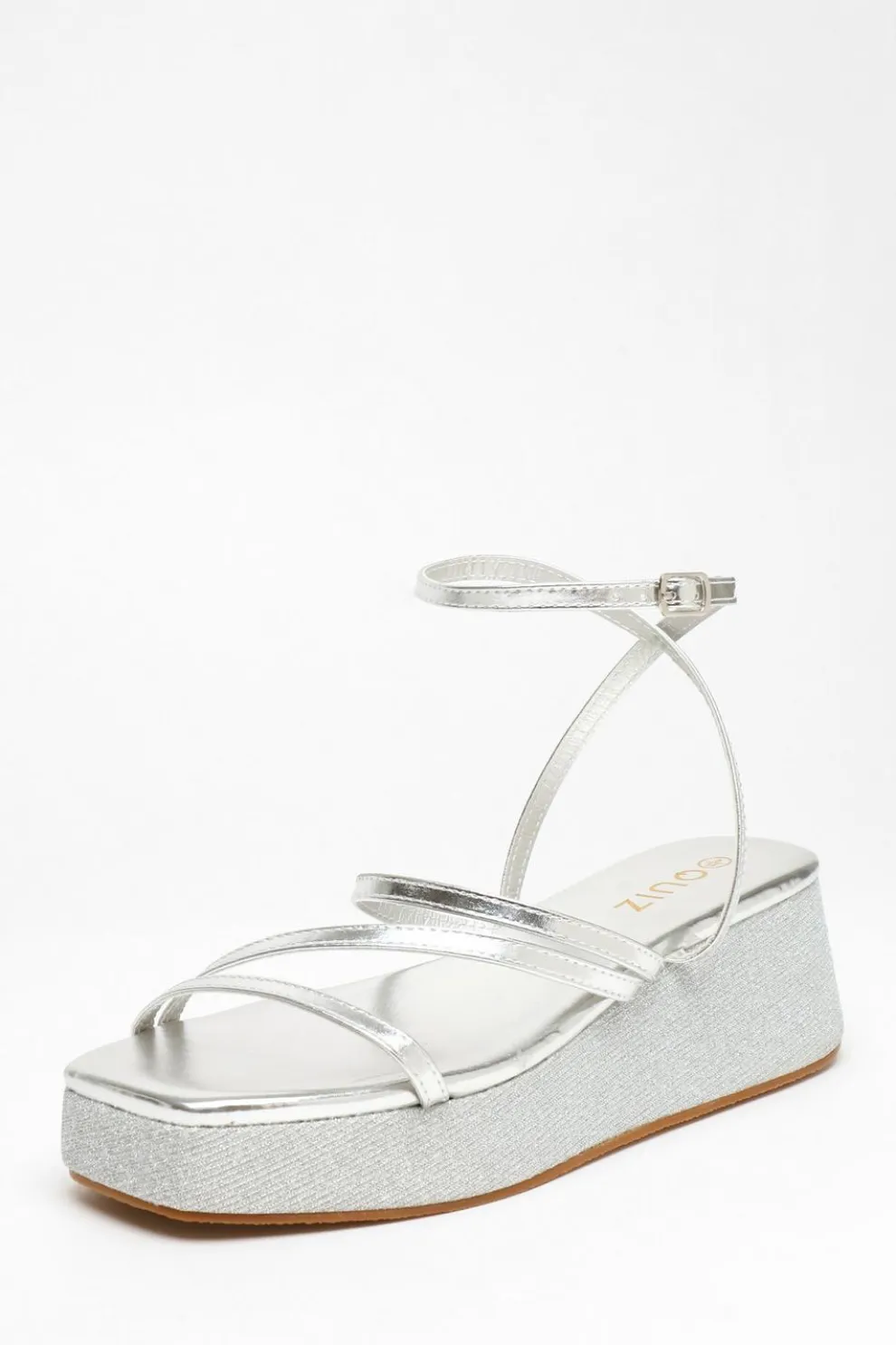 Silver Glitter Strappy Flatform Sandals