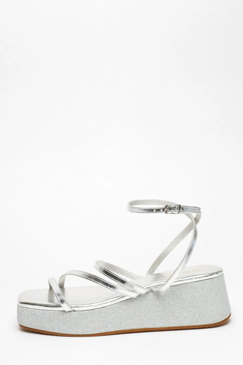 Silver Glitter Strappy Flatform Sandals