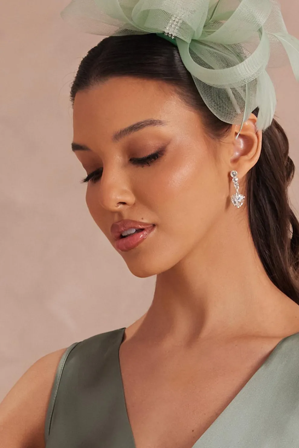 Silver Jewel Heart Drop Earrings