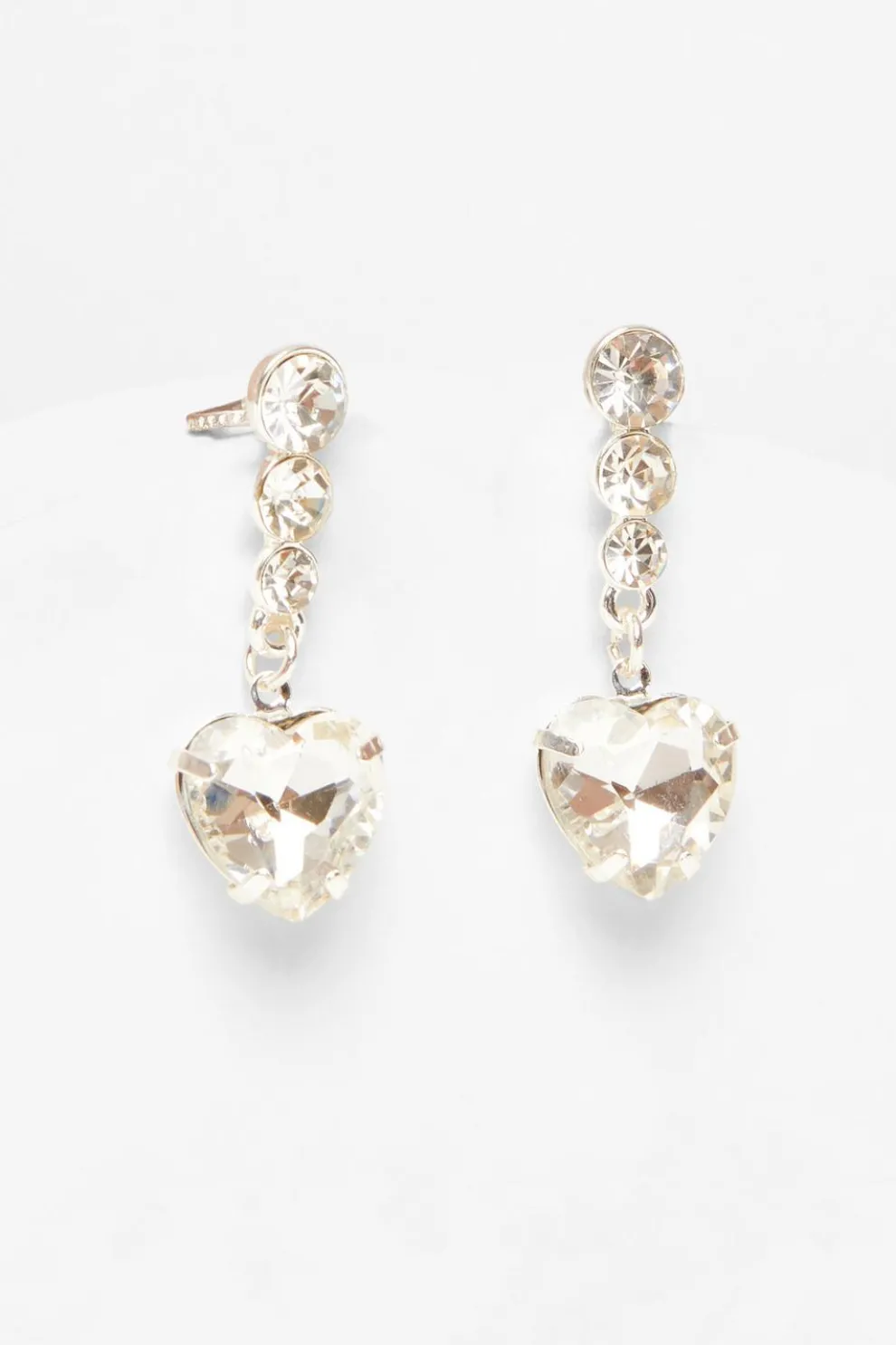 Silver Jewel Heart Drop Earrings