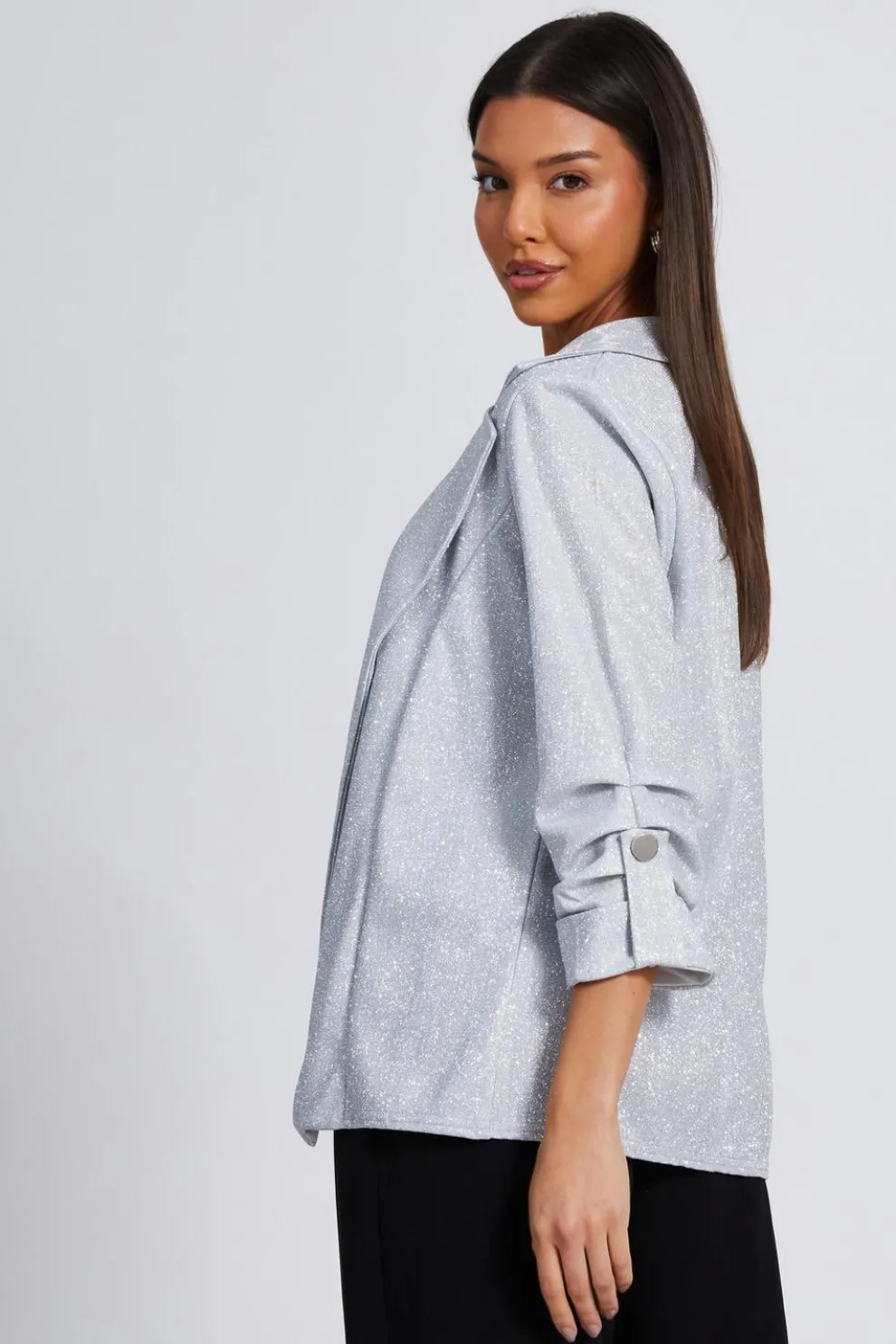 Silver Ruched Sleeve Blazer