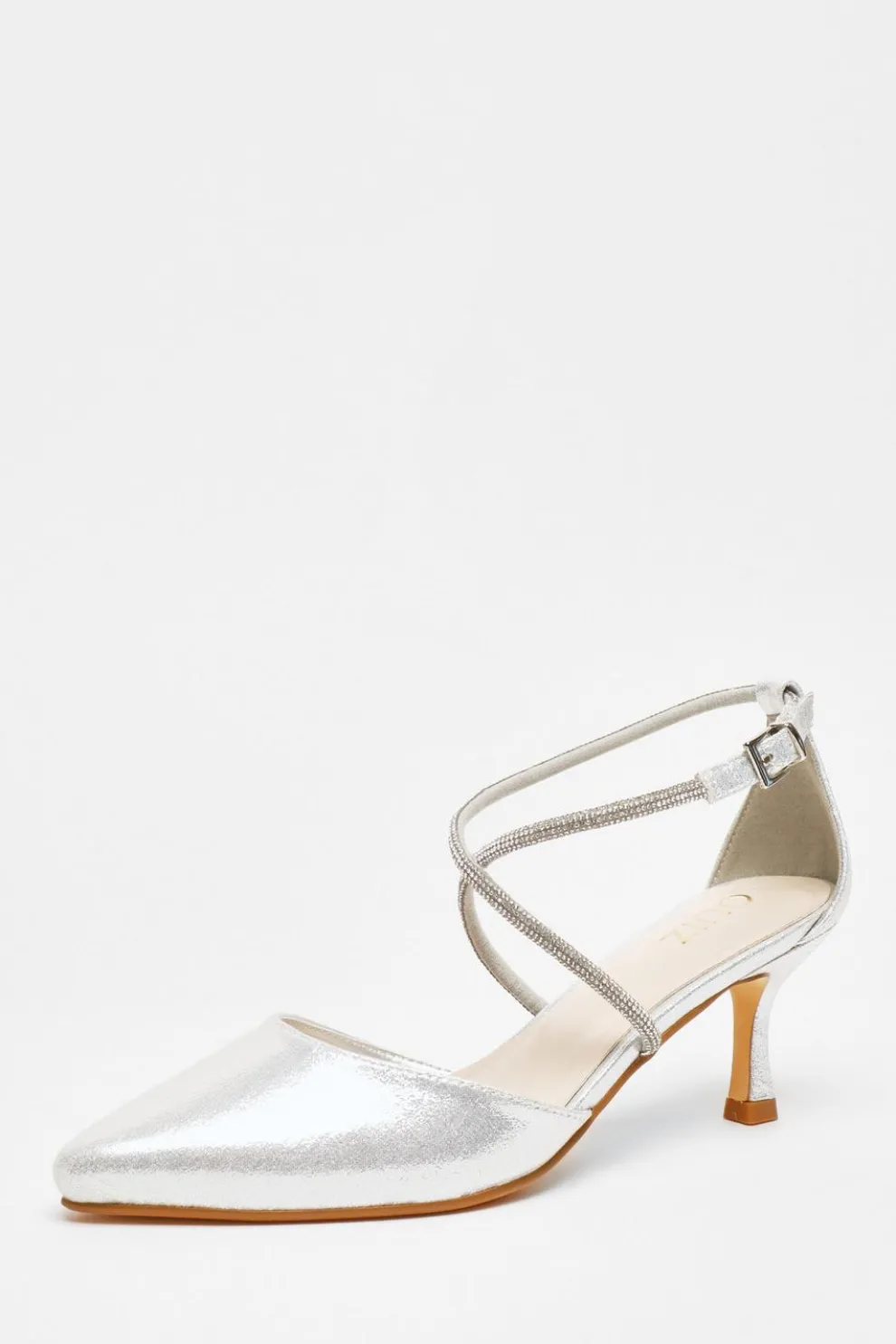 Silver Shimmer Cross Strap Court Heels