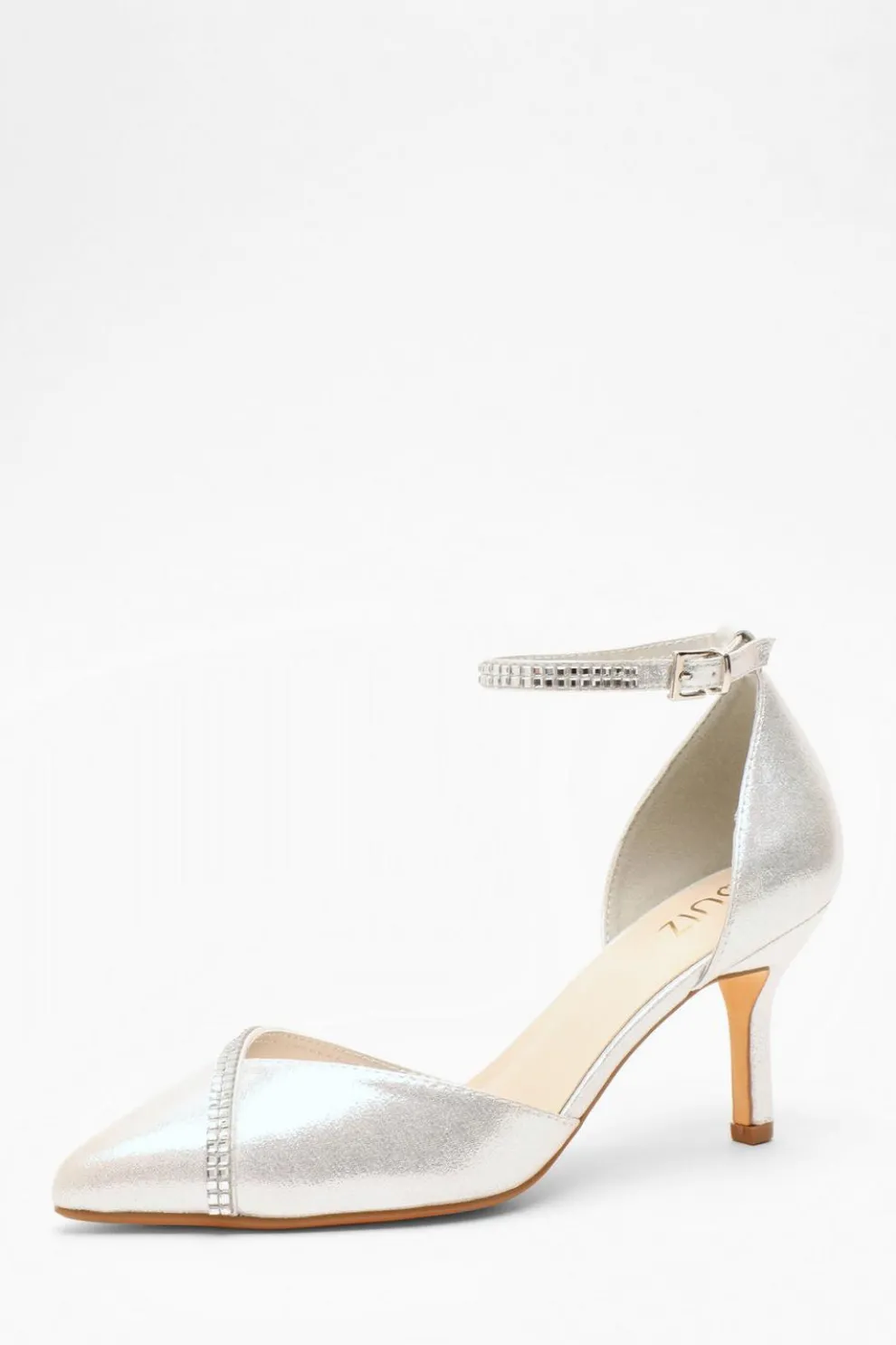 Silver Shimmer Diamante Trim Court Heels