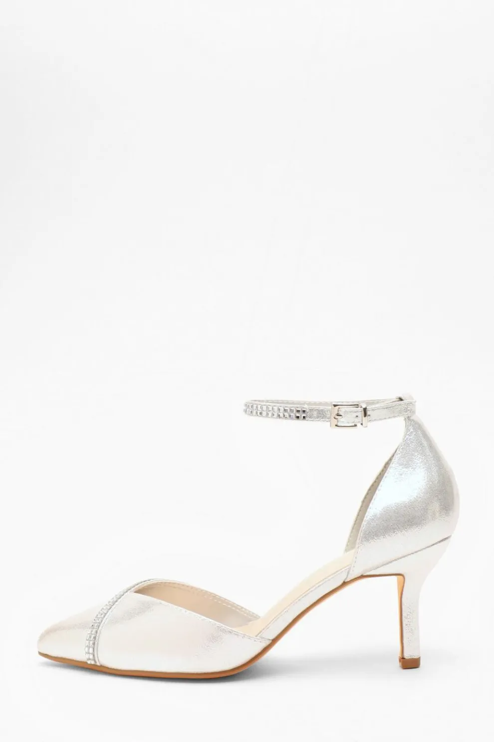 Silver Shimmer Diamante Trim Court Heels