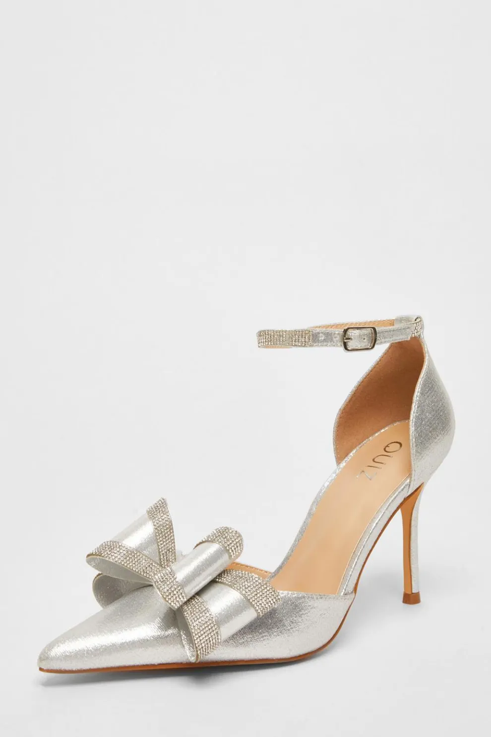 Silver Shimmer Diamante Bow Court Heels