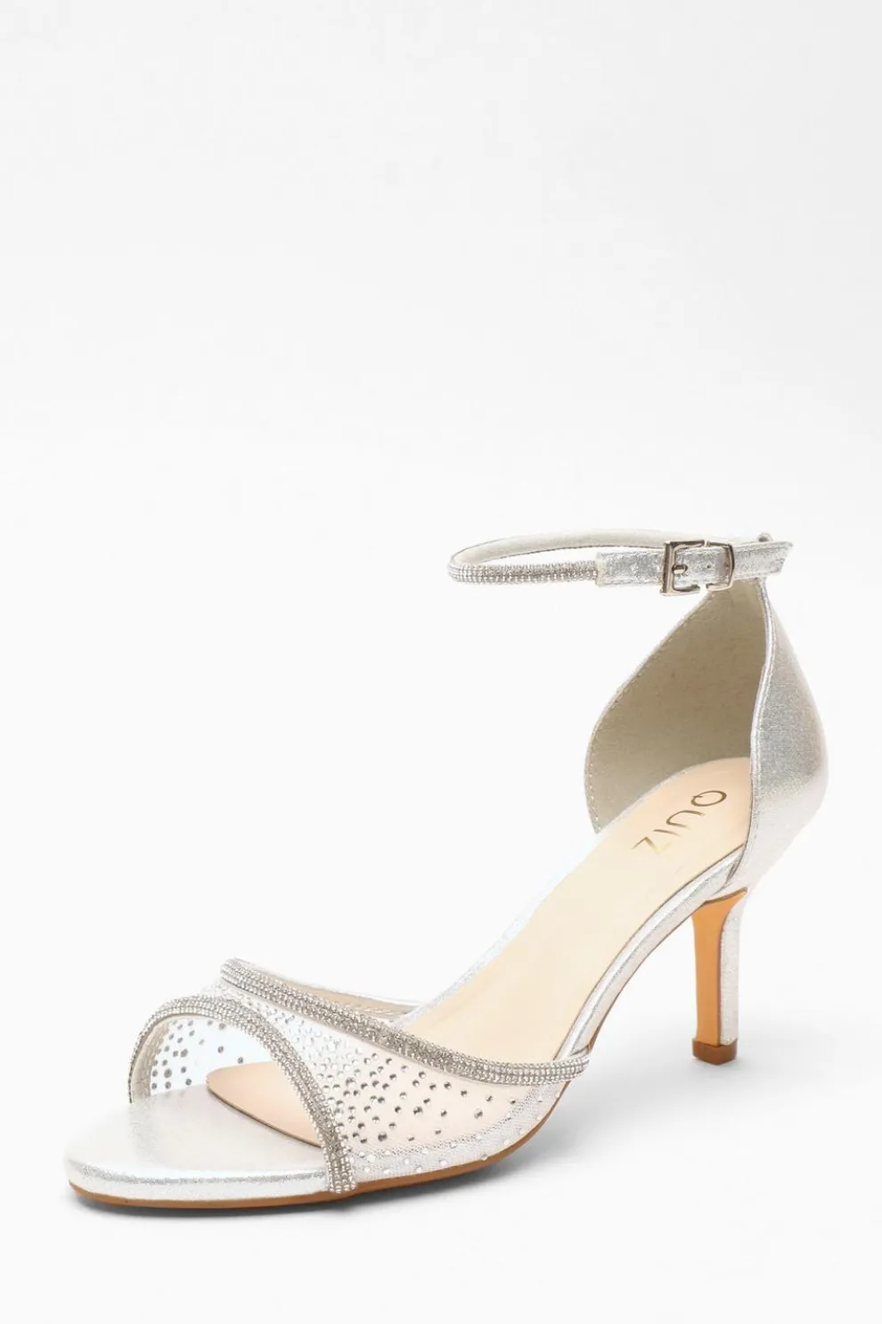 Silver Shimmer Mesh Diamante Heeled Sandal