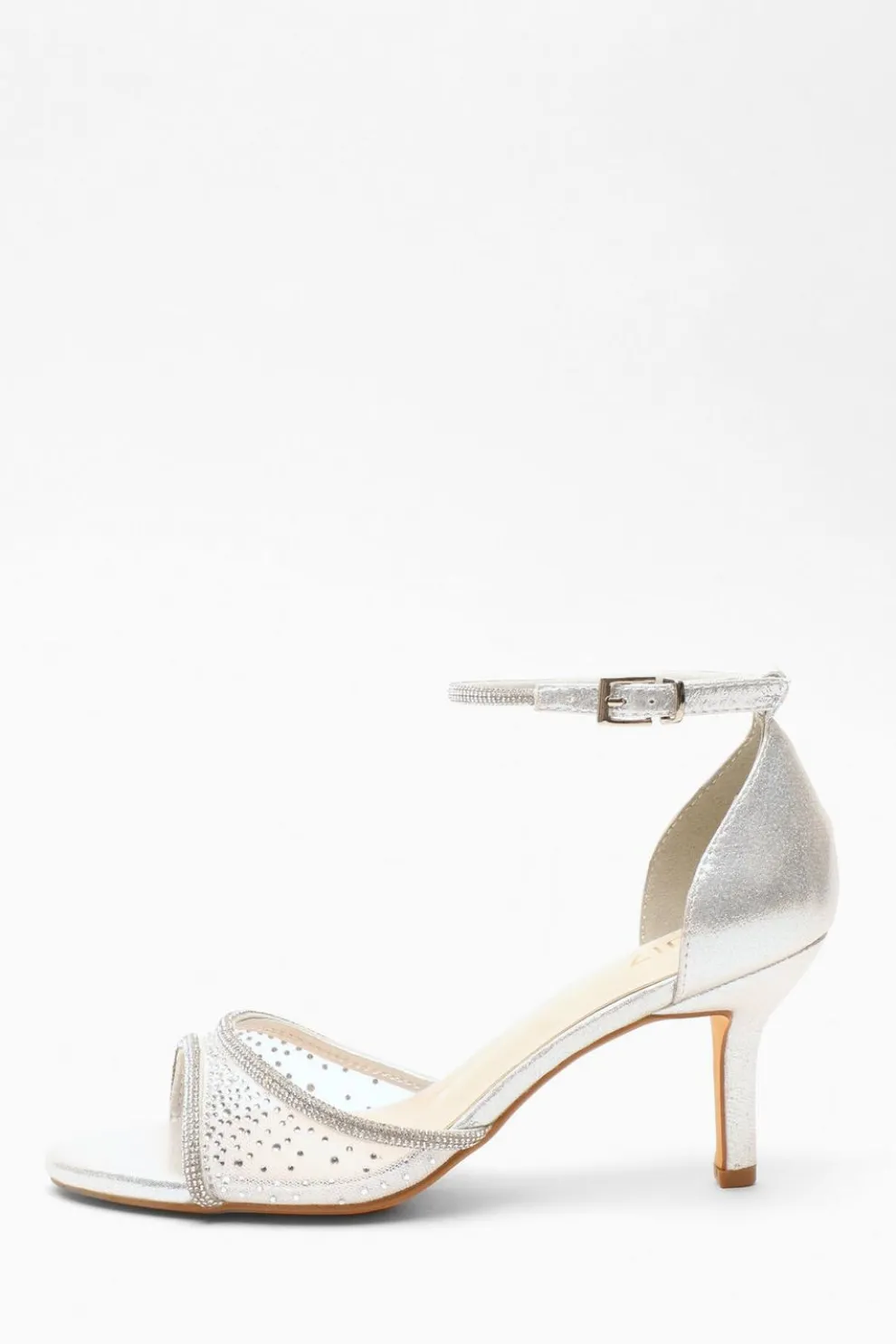 Silver Shimmer Mesh Diamante Heeled Sandal