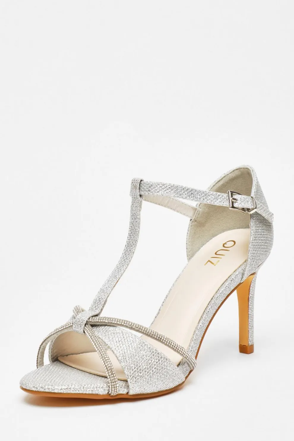 Silver Shimmer T-Bar Heeled Sandals
