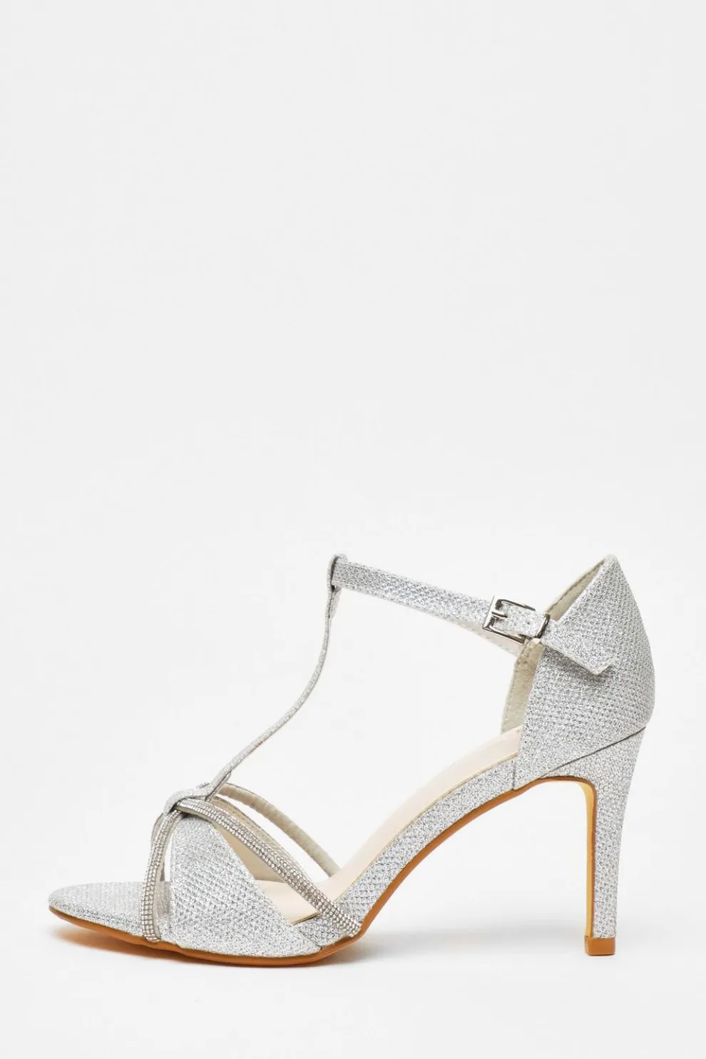 Silver Shimmer T-Bar Heeled Sandals