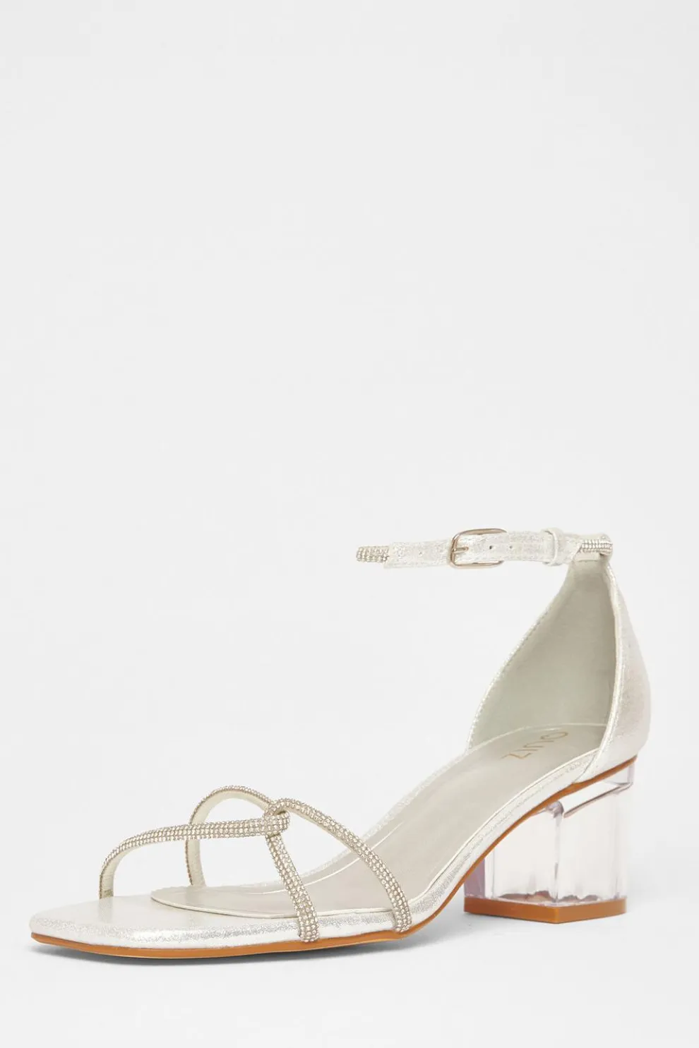 Silver Twist Strap Heeled Sandal