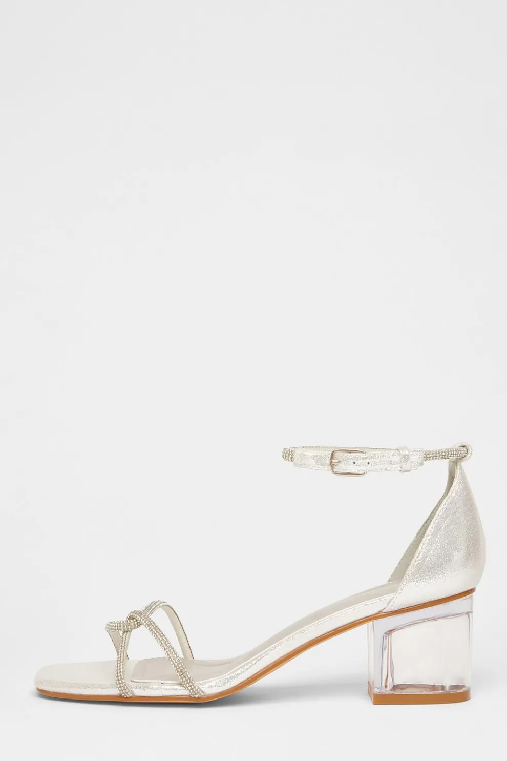Silver Twist Strap Heeled Sandal