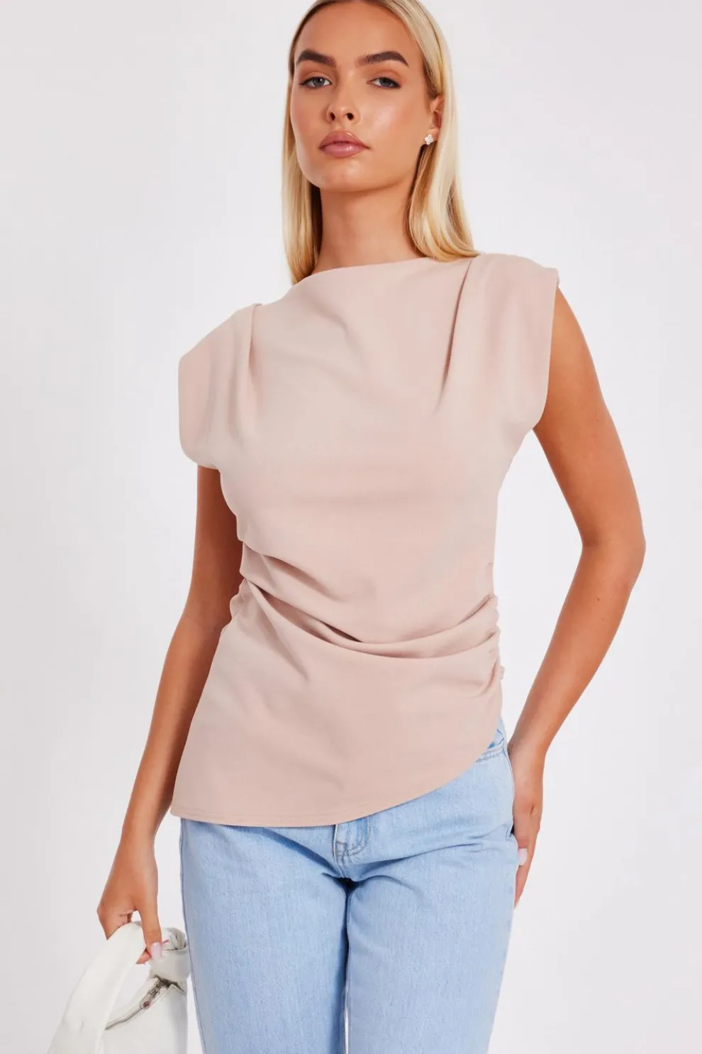 Stone Asymmetric Boat Neck Top