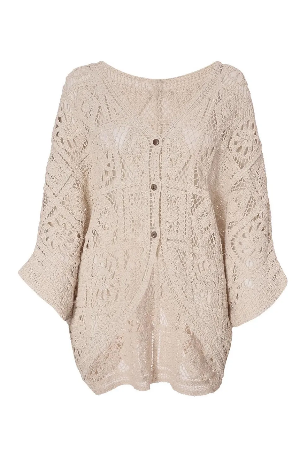 Stone Crochet Button Front Cardigan