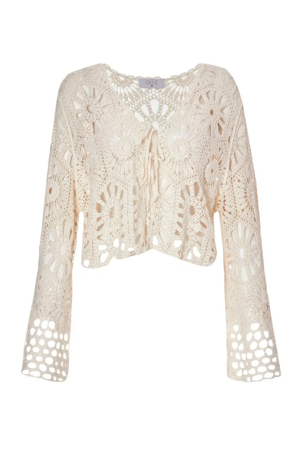 Stone Crochet Tie Front Cardigan