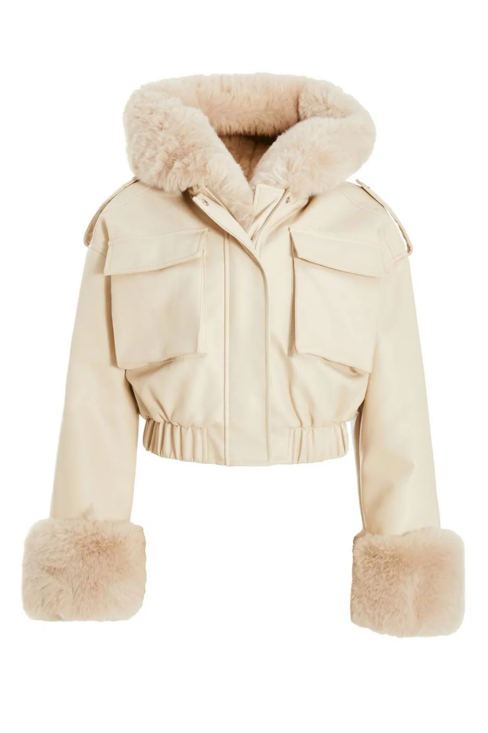 Stone Faux Fur Bomber Jacket