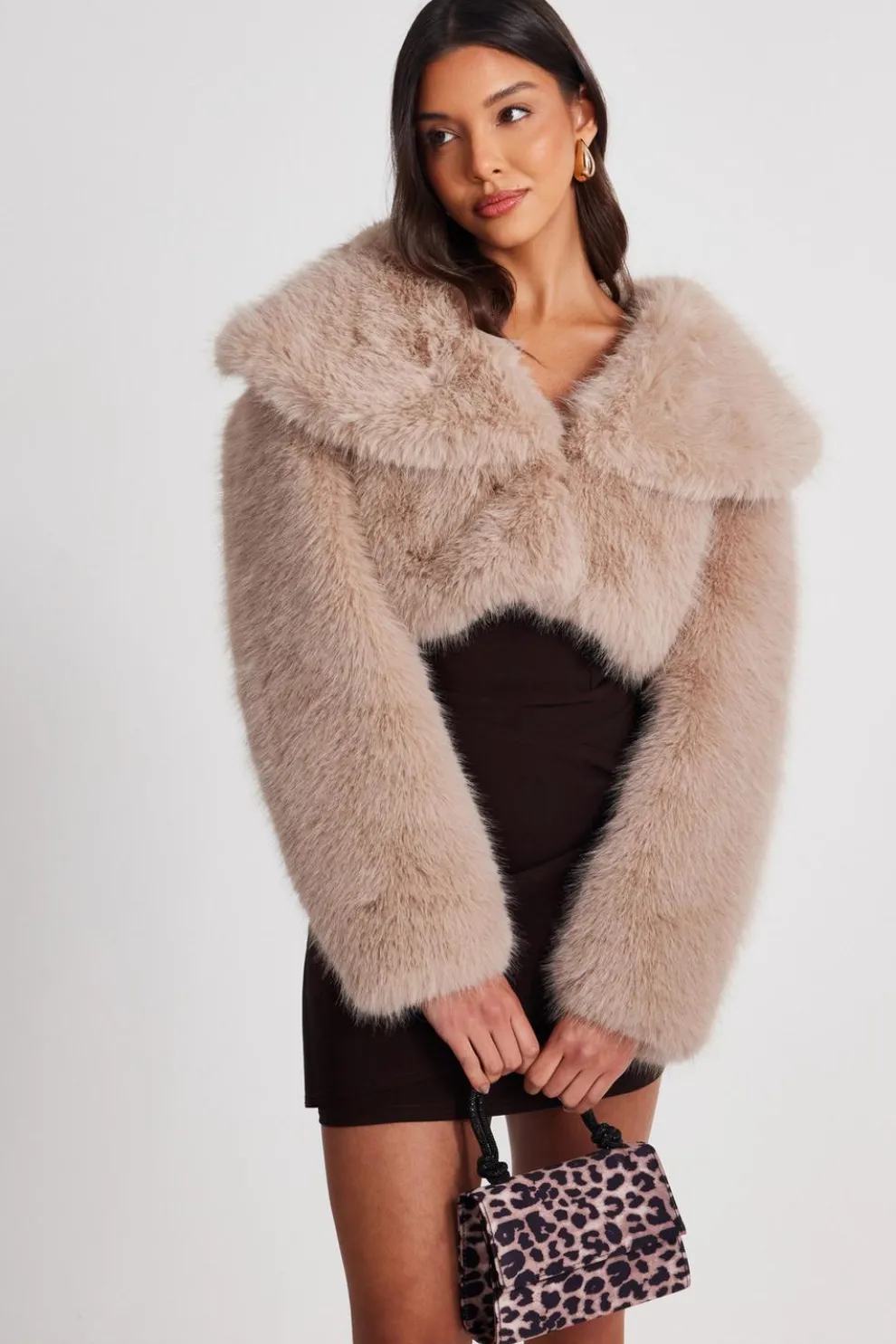Stone Faux Fur Cropped Jacket