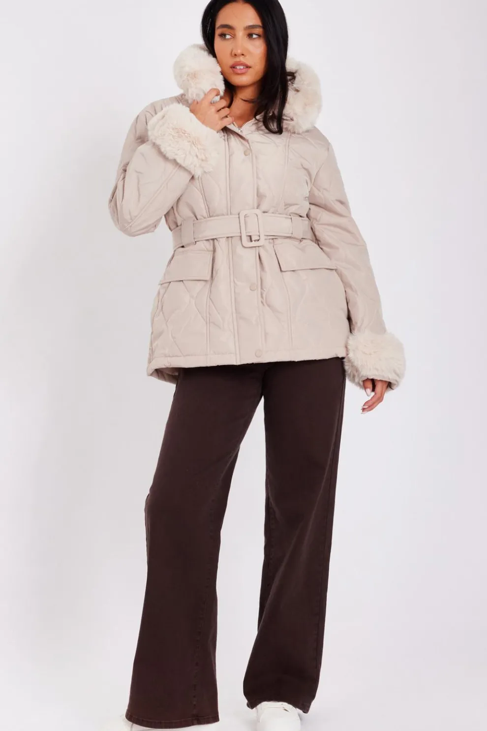 Stone Faux Fur Trim Jacket