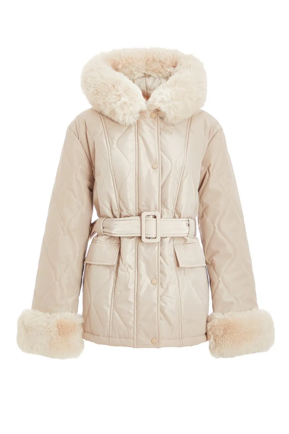 Stone Faux Fur Trim Jacket