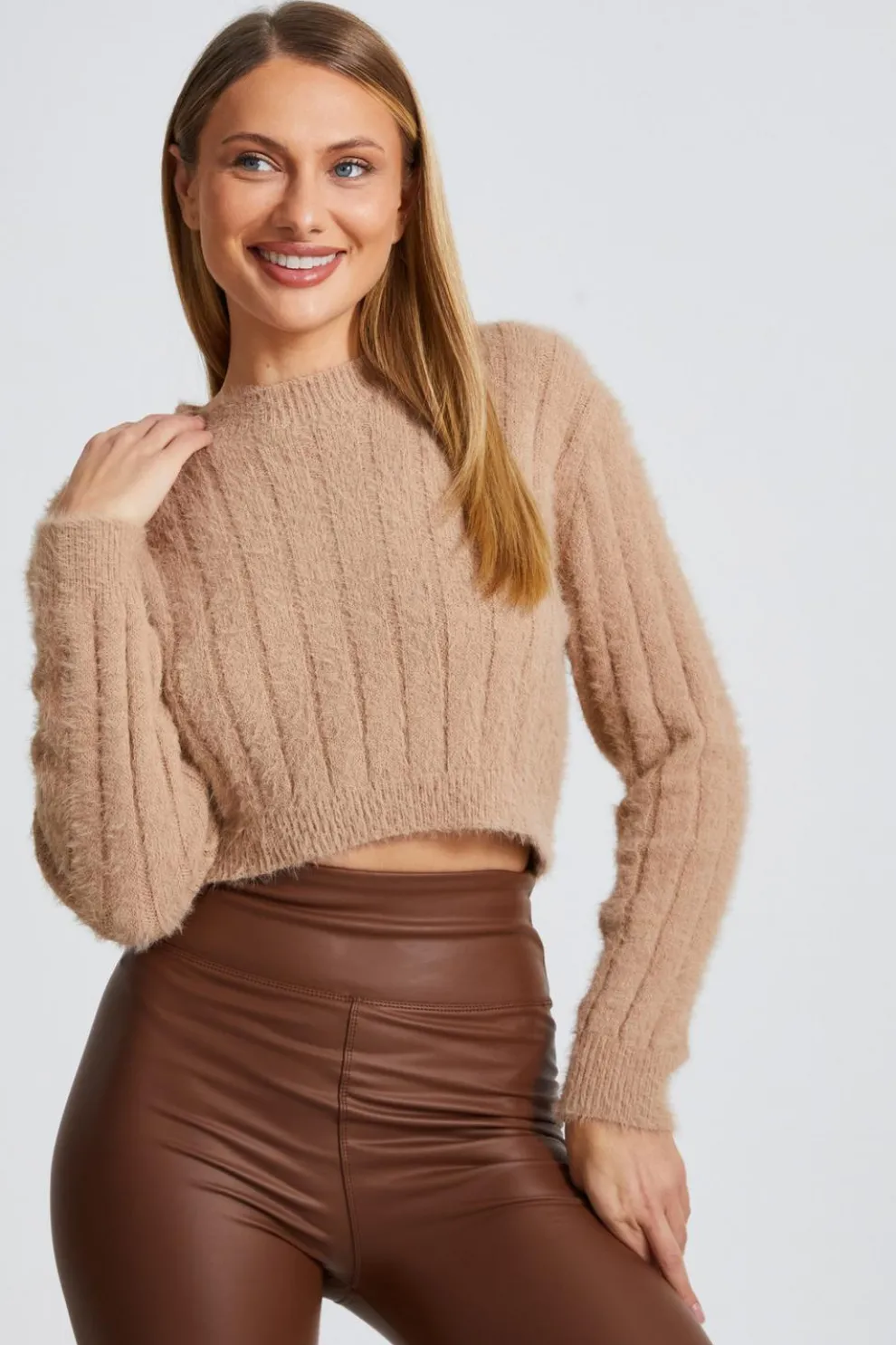 Stone Fluffy Knit Jumper