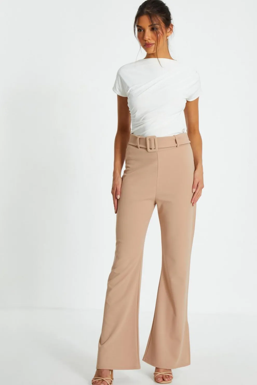 Stone High Waisted Split Hem Trousers