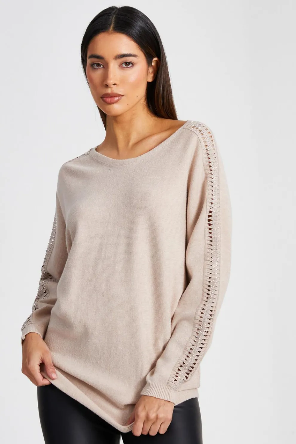 Stone Knit Diamante Sleeve Jumper