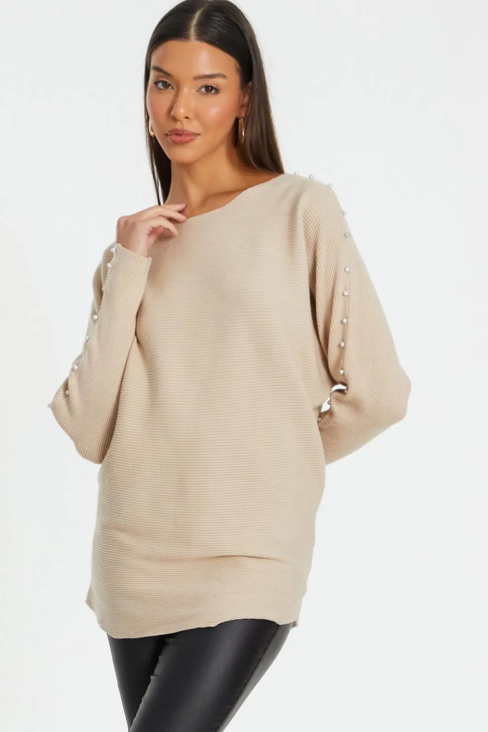 Stone Knitted Beaded Batwing Jumper