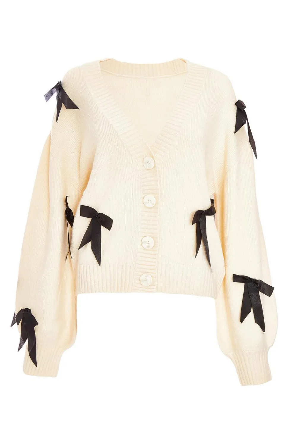 Stone Knitted Bow Detail Cardigan