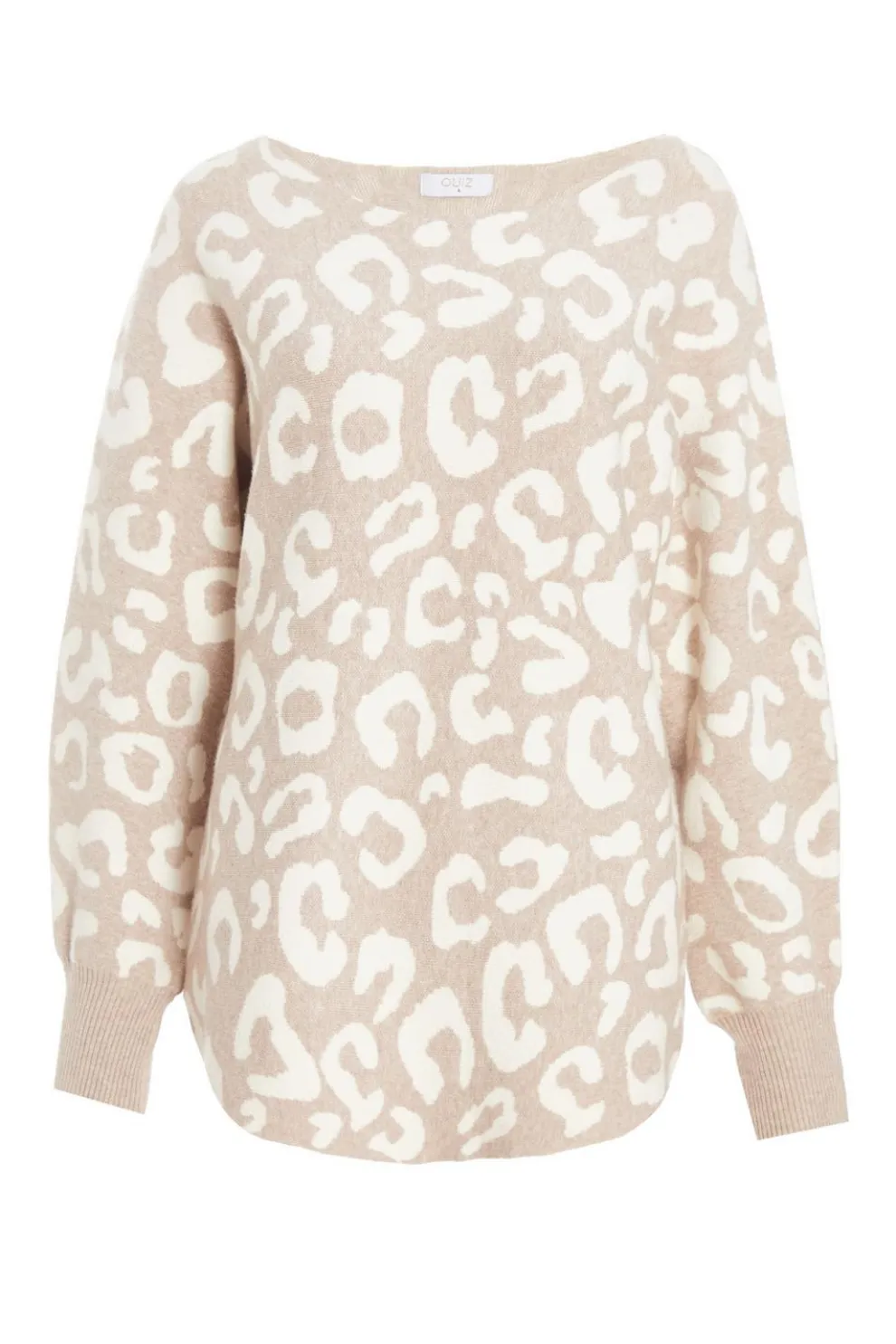 Stone Leopard Print Knit Batwing Jumper