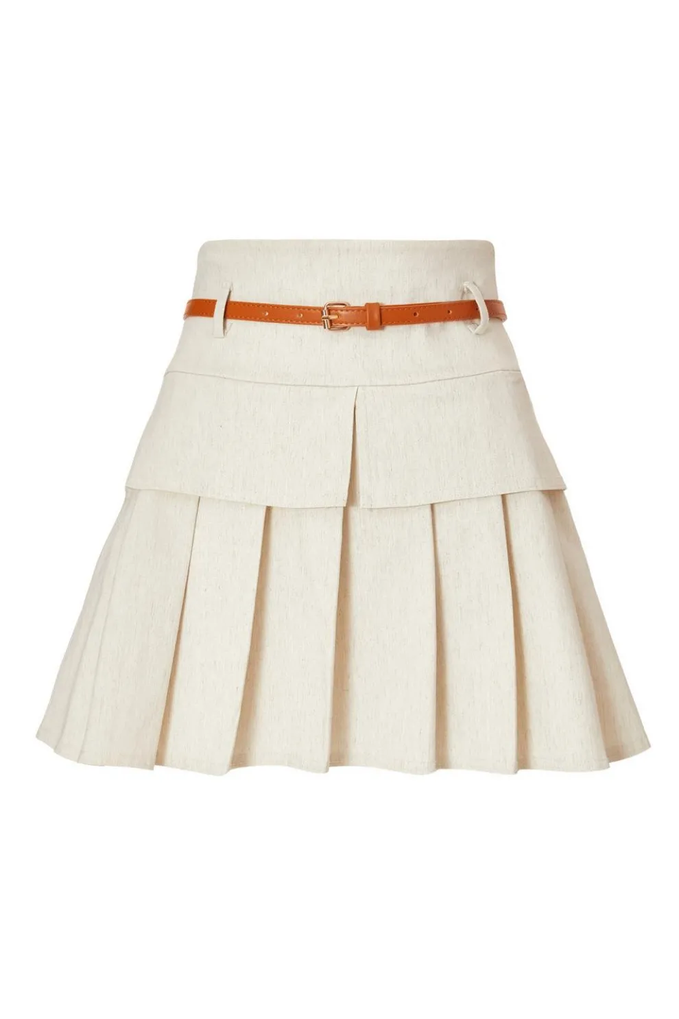 Stone Linen Pleated Skirt