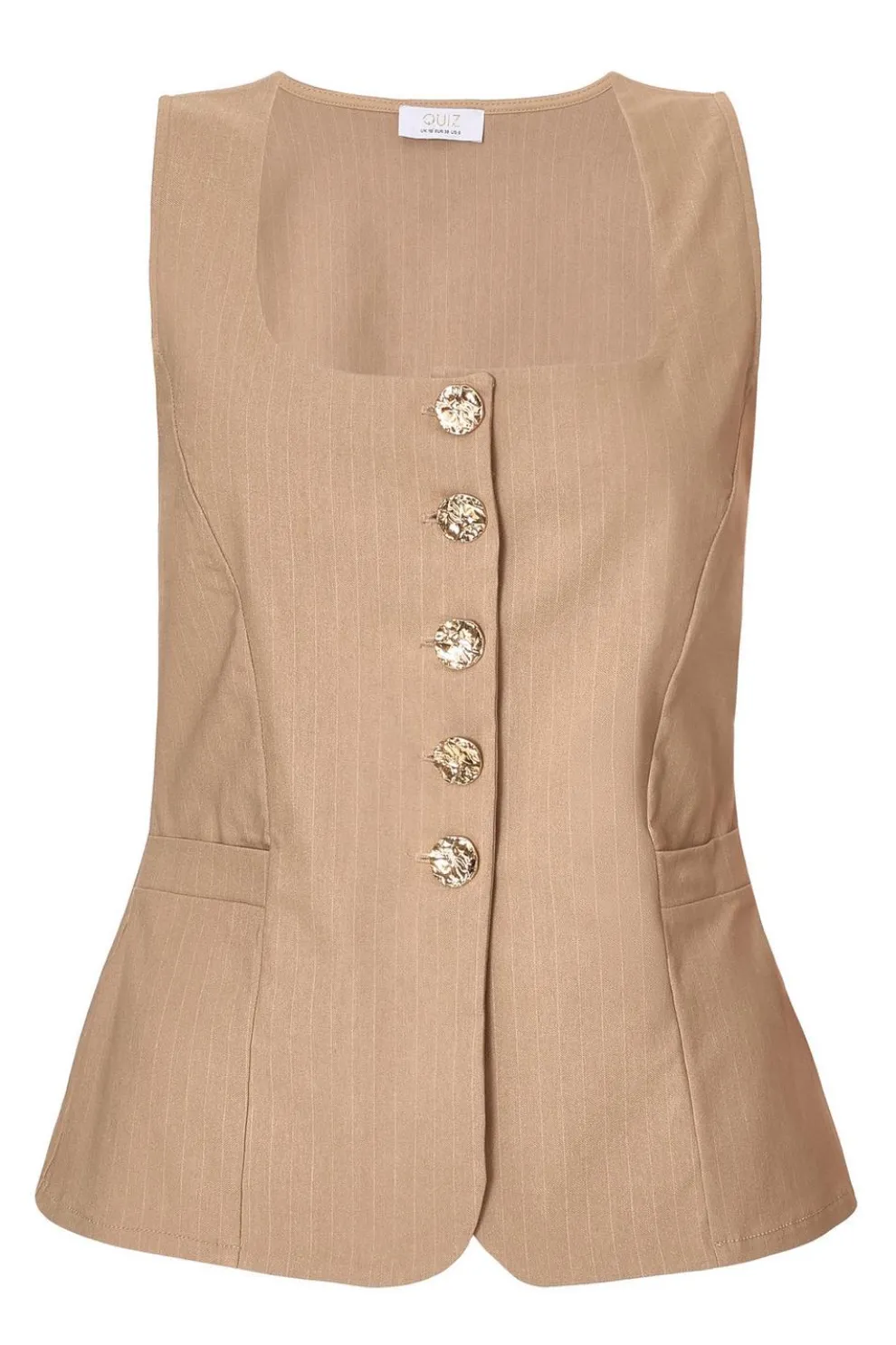 Stone Pinstripe Button Front Waistcoat