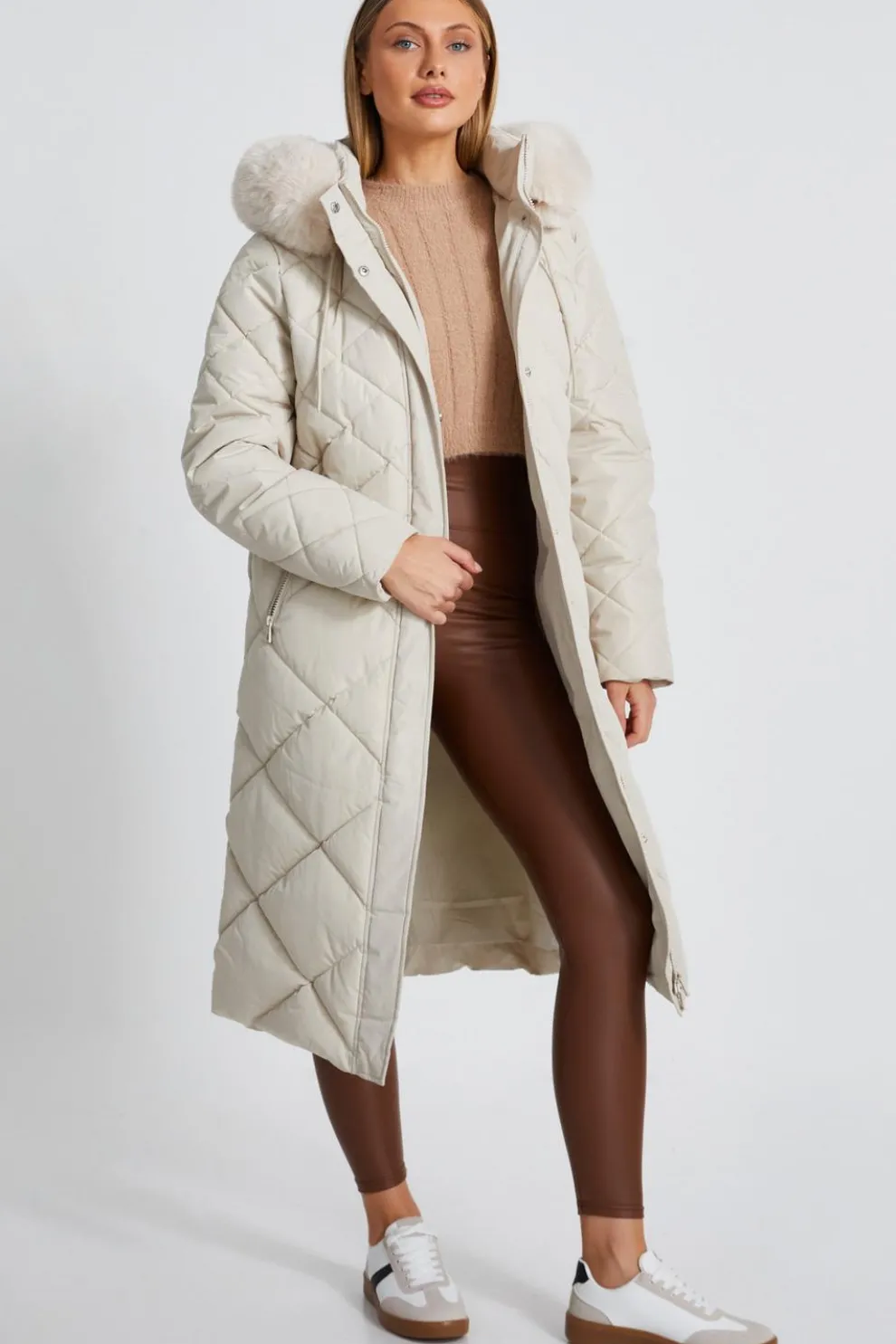 Stone Quilted Long Parka