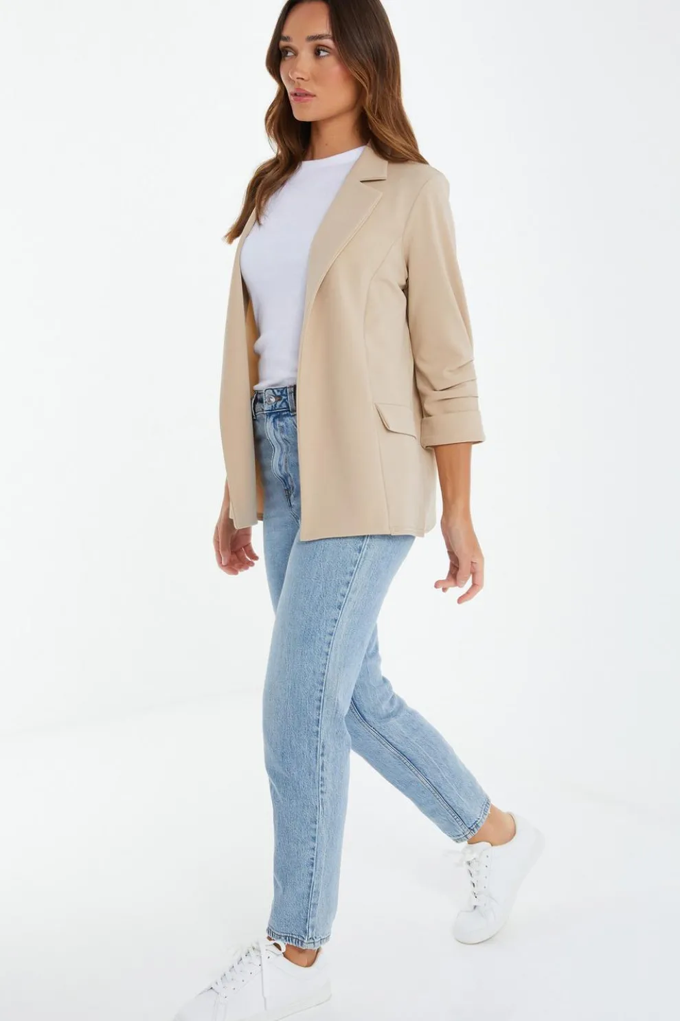 Stone Ruched Sleeve Blazer