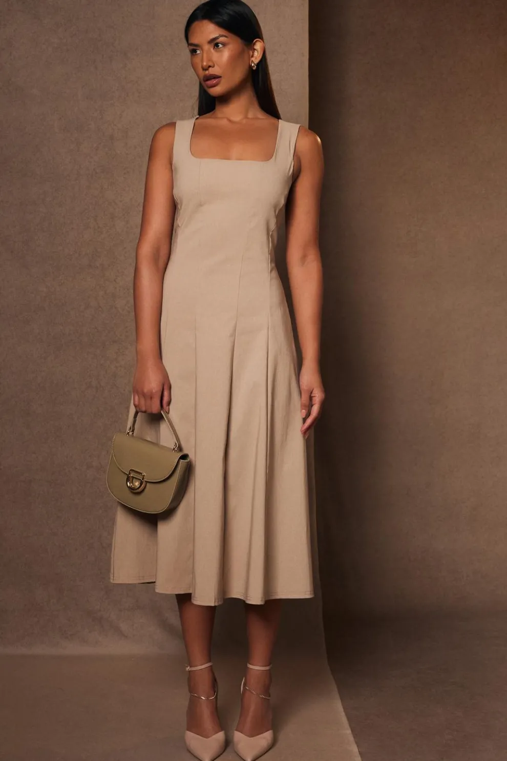 Stone Square Neck Midaxi Dress