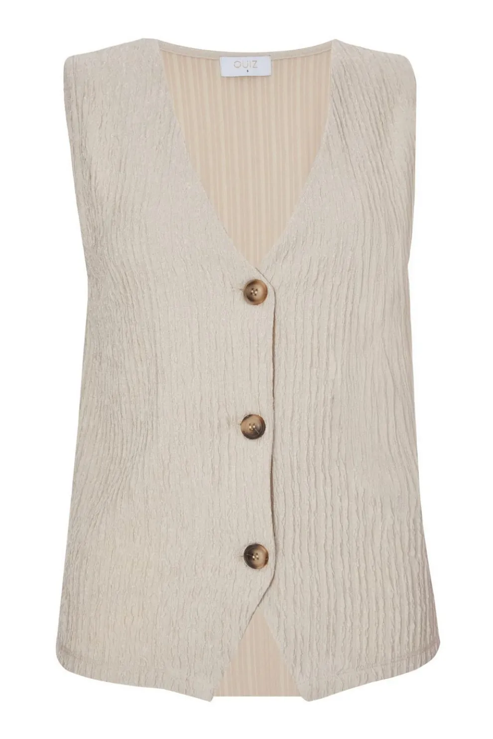 Stone V Neck Textured Waistcoat