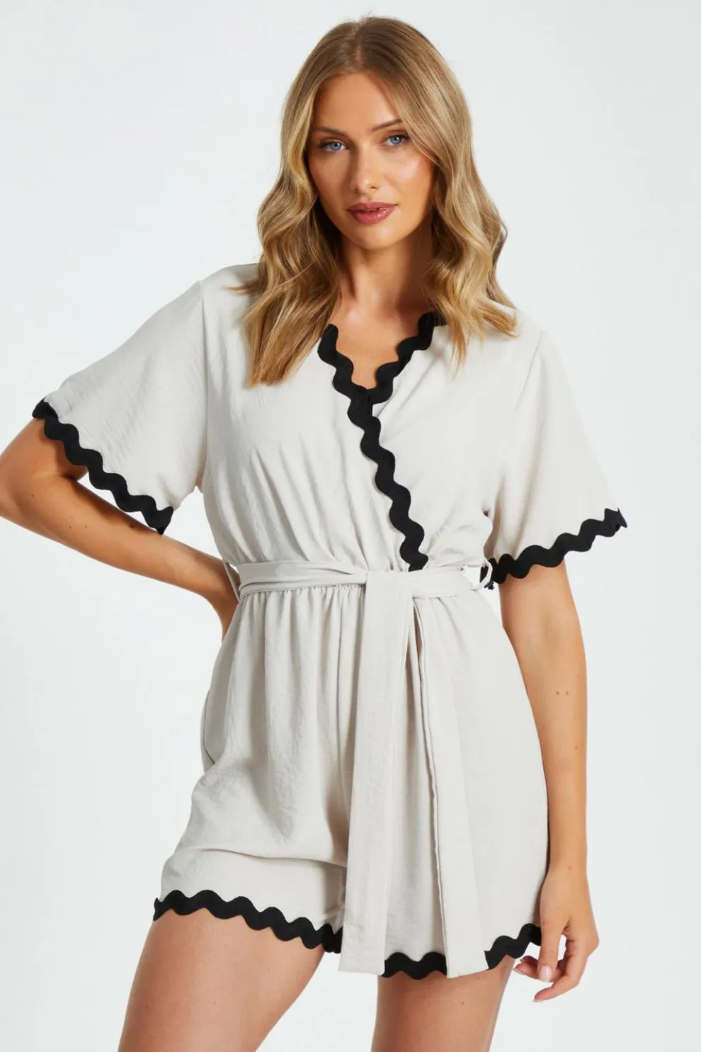 Stone Wavy Trim Playsuit