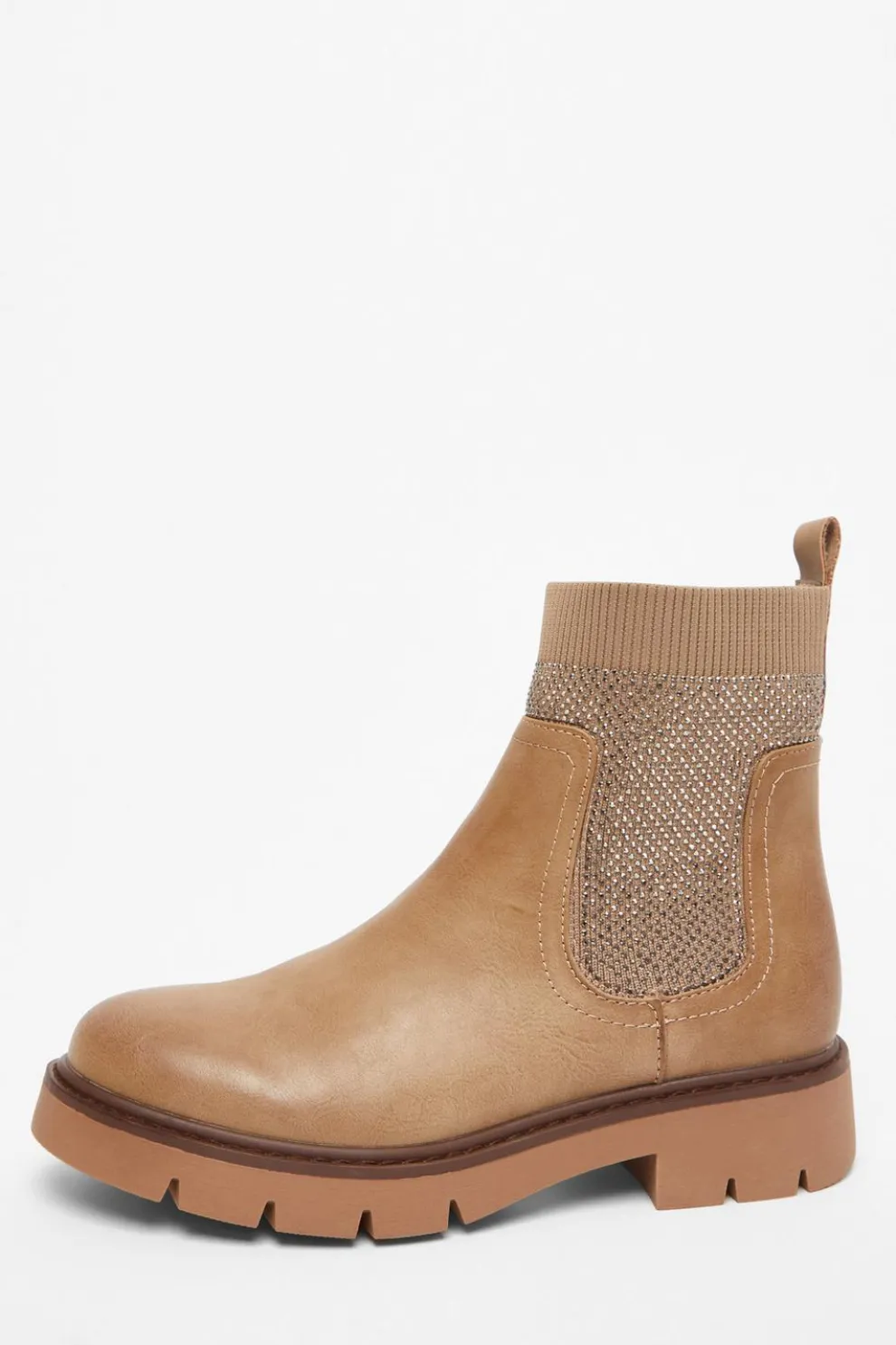 Taupe Embellished Chunky Ankle Boots